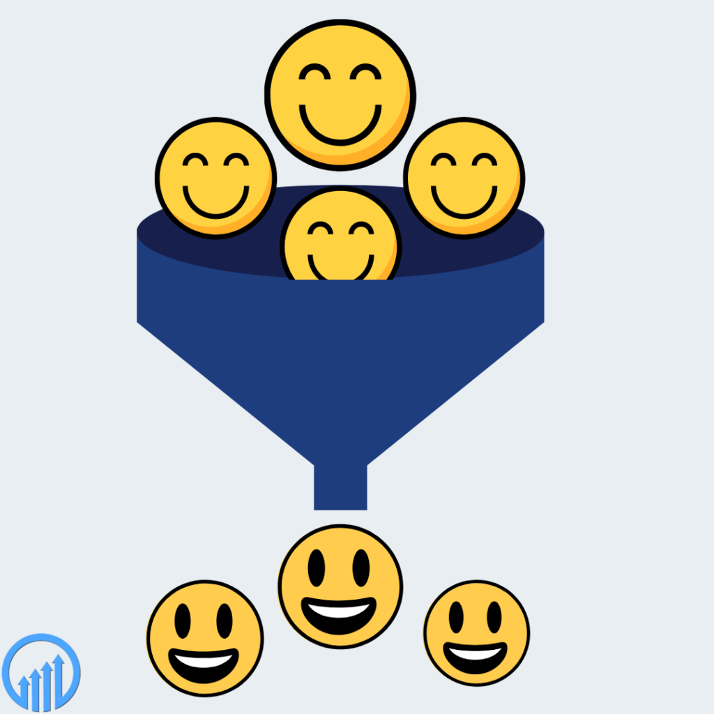 happy faces moving through a funnel
