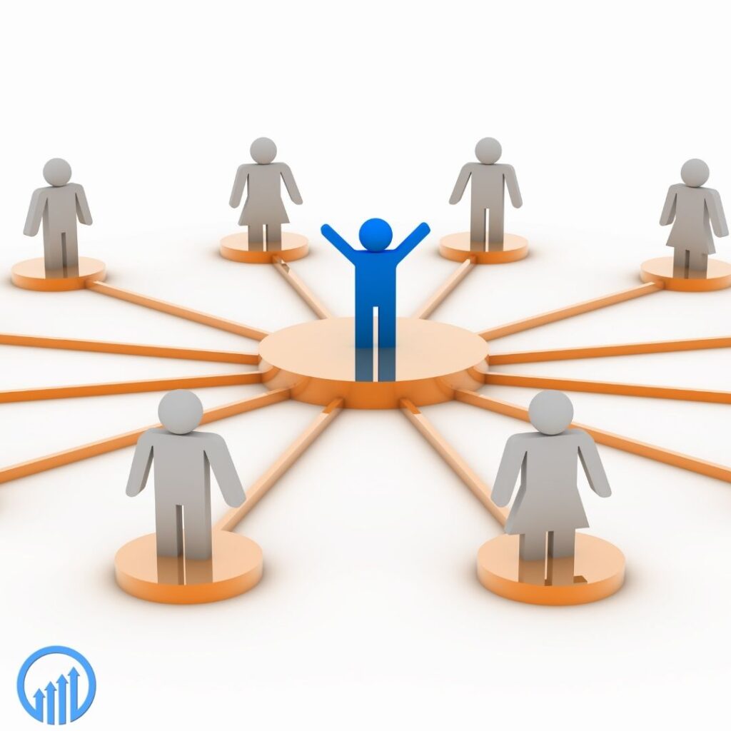 "people" icons connected to each other through a framework